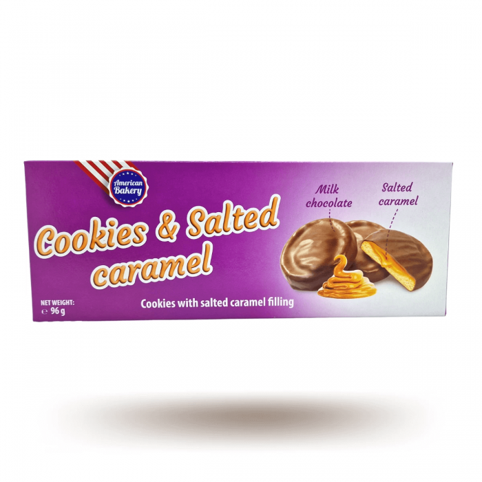 Köp American Bakery Cookies & Salted Caramel 96g hos Coopers Candy