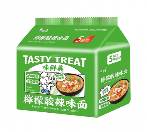 Baixiang Tasty Treat Instant Noodles Lemon Spicy 5-Pack 440g Coopers Candy