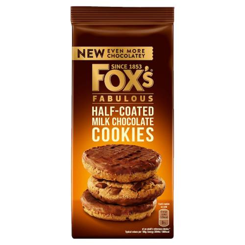 Köp Foxs Fabulous HalfCoated Milk Chocolate Cookies 180g hos Coopers Candy