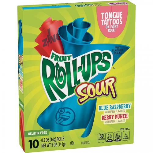 Köp Fruit RollUps Sour Blue Raspberry & Berry Punch hos Coopers Candy