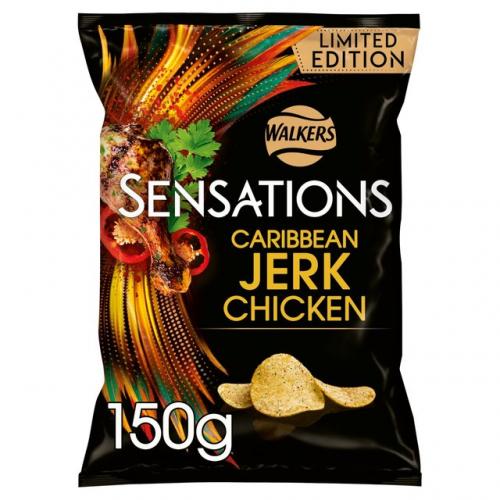 Köp Walkers Sensations Caribbean Jerk Chicken Crisps 150g hos Coopers Candy