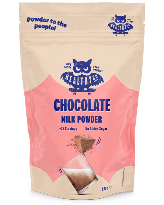 Köp HealthyCo Chocolate Milk Powder 250g hos Coopers Candy