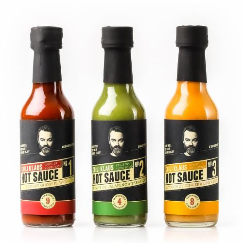 Köp Chili Klaus Hot Sauce Paket Nº 1, Nº 2 & Nº 3 hos Coopers Candy
