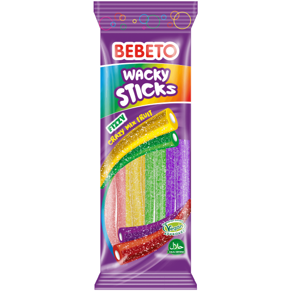 Köp Bebeto Wacky Sticks Fizzy Fruit Mix 180g hos Coopers Candy