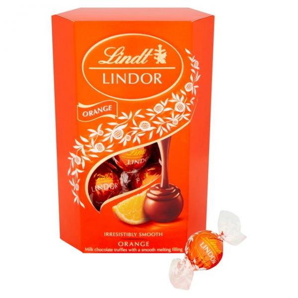 Köp Lindor Milk Orange Truffles 200g hos Coopers Candy