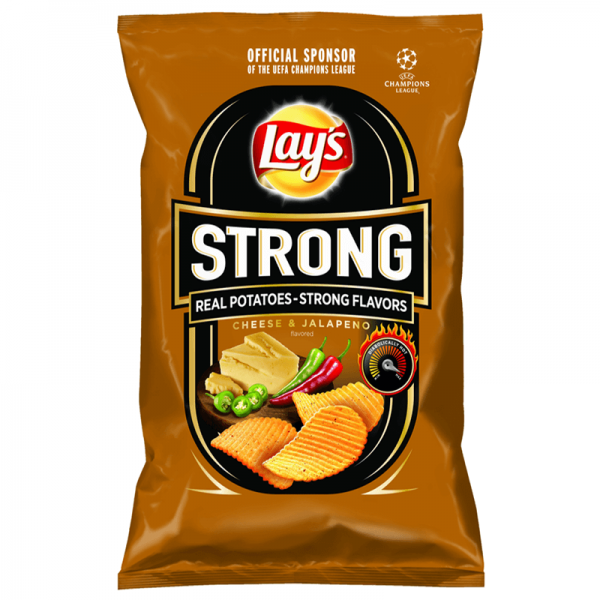Köp Lays Strong Cheese & Jalapeno Chips 130g hos Coopers Candy