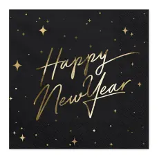 Servetter Happy New Year Guld Metallic/Svart 20-pack Coopers Candy