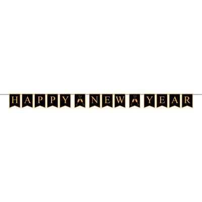 Vimpelgirlang Happy New Year Svart/Guld