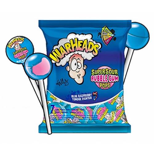 Warheads Super Sour Bubble Gum Pops Blue Raspberry 105g Coopers Candy