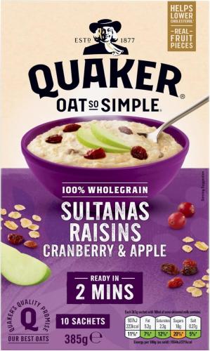 Quaker Oat So Simple Sultana Raisin Cranberry Apple 385g Coopers Candy