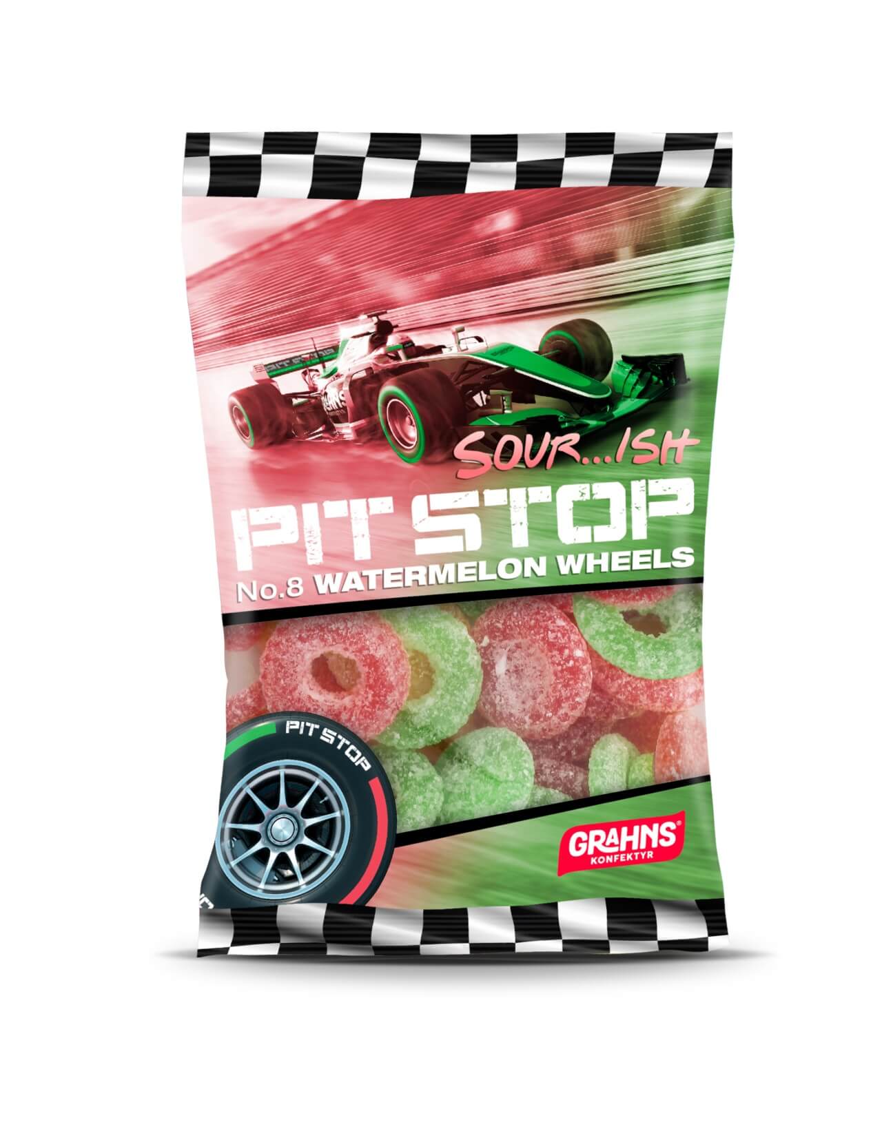 Pit Stop Sour Watermelon Wheels 100g | Godis | Gottegrisen