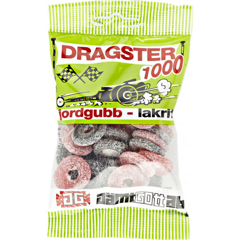 Läs mer om Dragster Jordgubb & Lakrits 65g