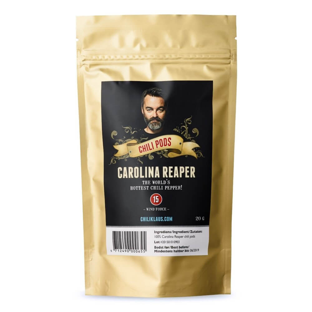 Chili Klaus Carolina Reaper pods 20g present/presenttips