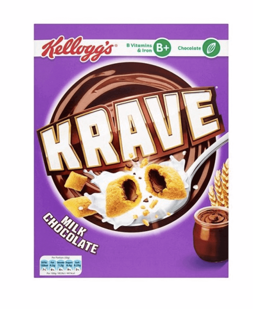 Läs mer om Kelloggs Krave Milk Chocolate Cereal 375g