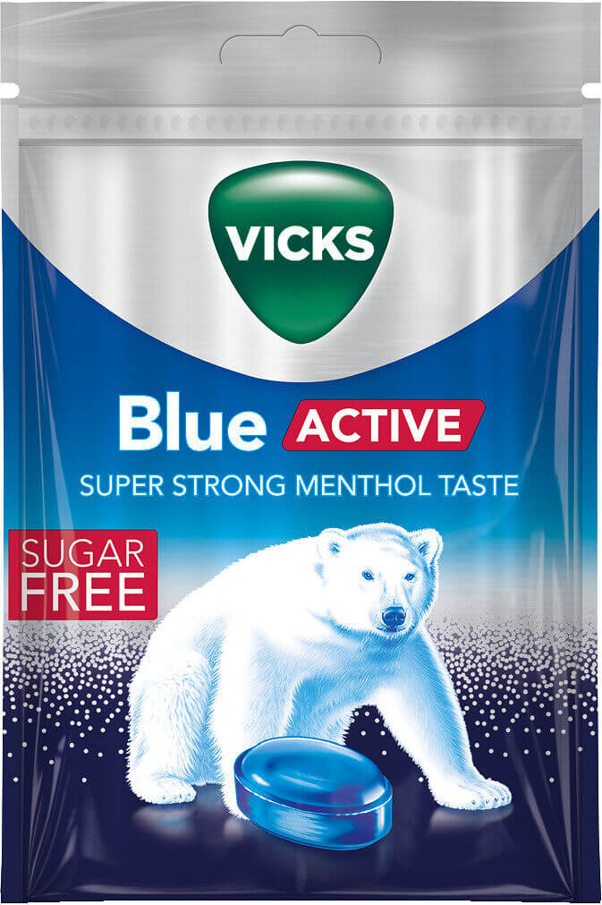 Köp Vicks Blue Active Sockerfri 72g hos Coopers Candy