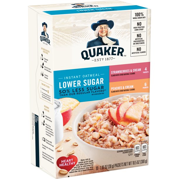 Quaker Instant Oatmeal Lower Sugar Variety Pack Fruit & Cream 300g