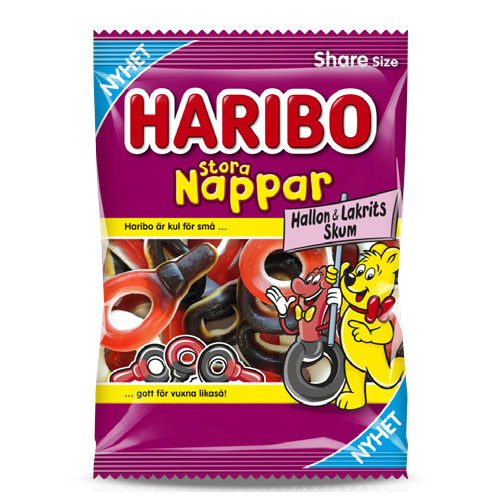 Läs mer om Haribo Stora Nappar Skum Hallon & Lakrits 170g