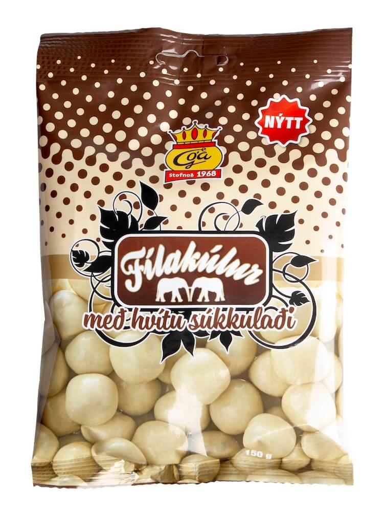 Fílakúlur med vit choklad 150g