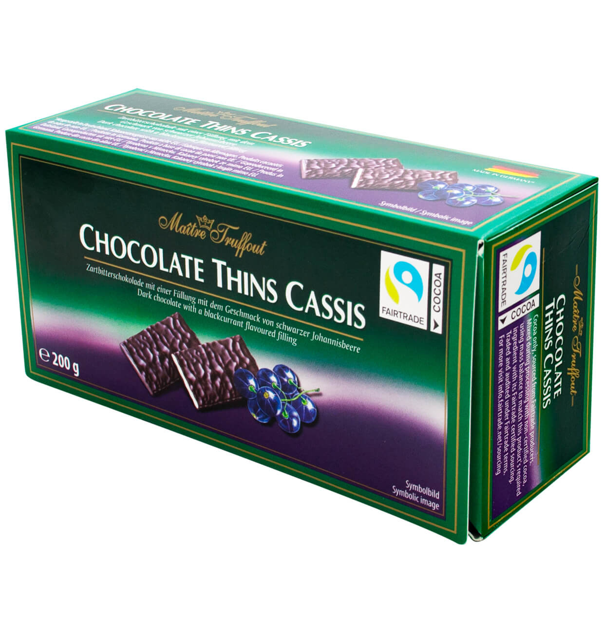 Bild av Maitre Truffout Chocolate Thins Cassis 200g