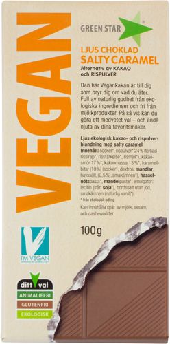 Läs mer om Green Star Vegan Ljus Choklad Salty Caramel 100g