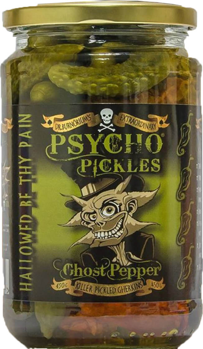 Psycho Pickles Ghost Pepper Gherkins 450g