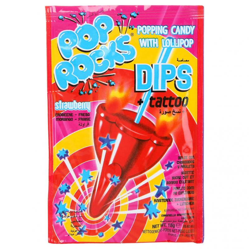 Läs mer om Pop Rocks Dips + Tattoo - Strawberry 18g