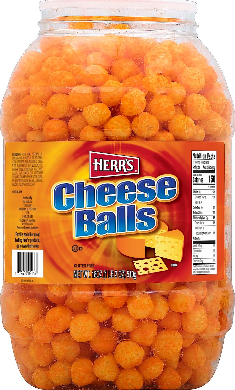 Herrs Cheese Balls Barrel 511g