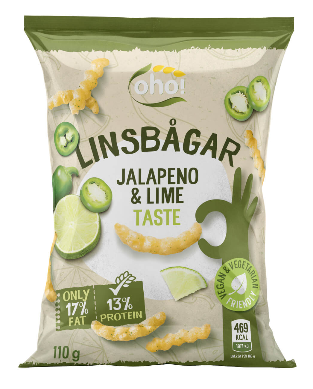 Oho! Linsbågar Jalapeno & Lime 100g