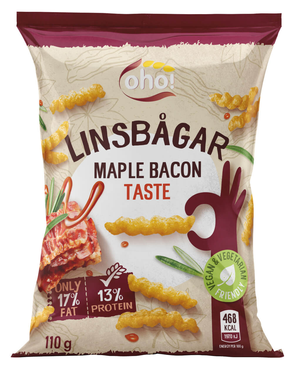 Läs mer om Oho! Linsbågar Maple Bacon 100g