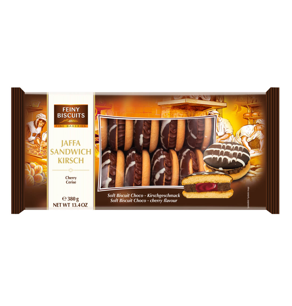 Läs mer om Feiny Biscuits Jaffa Sandwich chocolate cream-cherry 380g