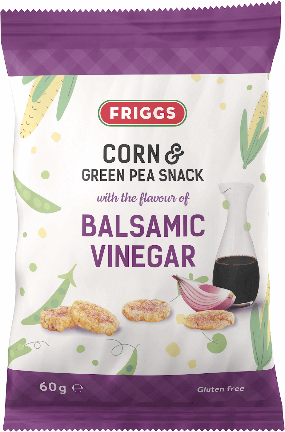 Läs mer om Friggs Corn & Green Pea snack Balsam Vinegar 60g