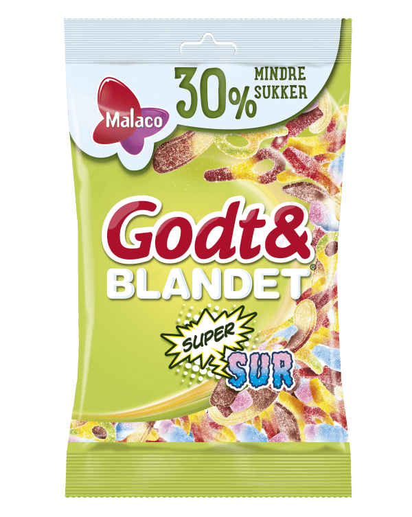 Malaco Godt & Blandet Supersur mindre sukker 110g