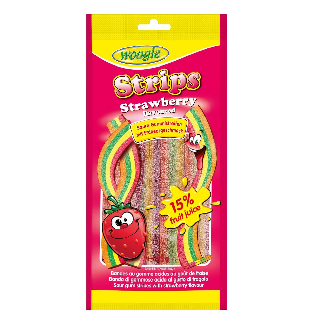 Läs mer om Woogie Sour Strawberry Strips 80g