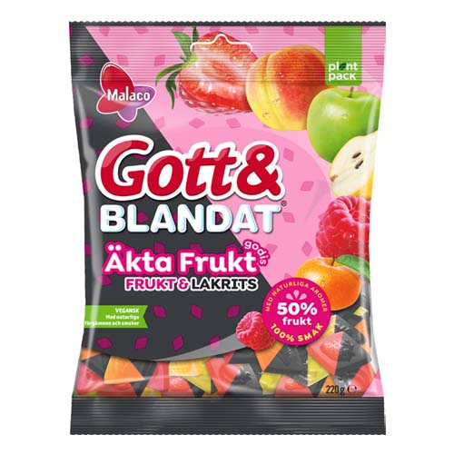 Malaco Gott & Blandat Äkta Frukt & Lakrits 220g