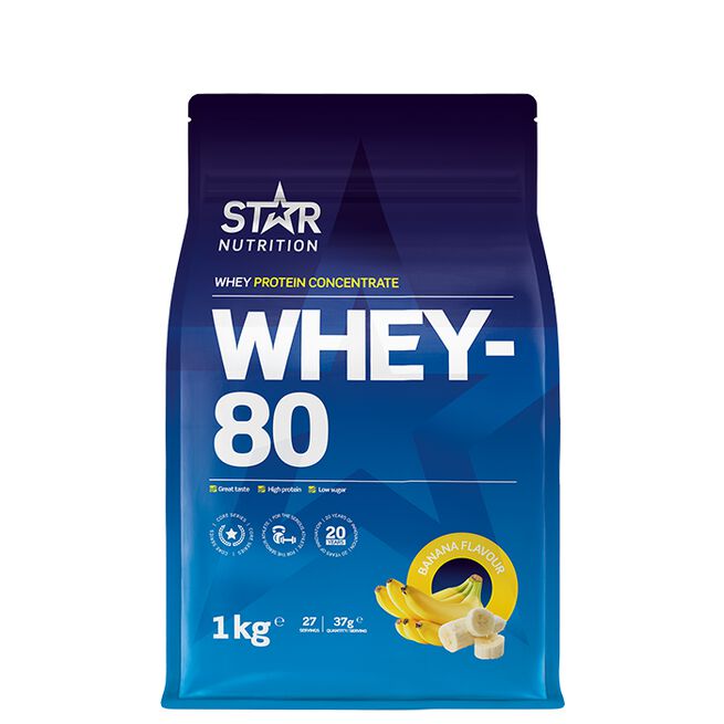 Läs mer om Star Nutrition Whey-80 Banan 1kg