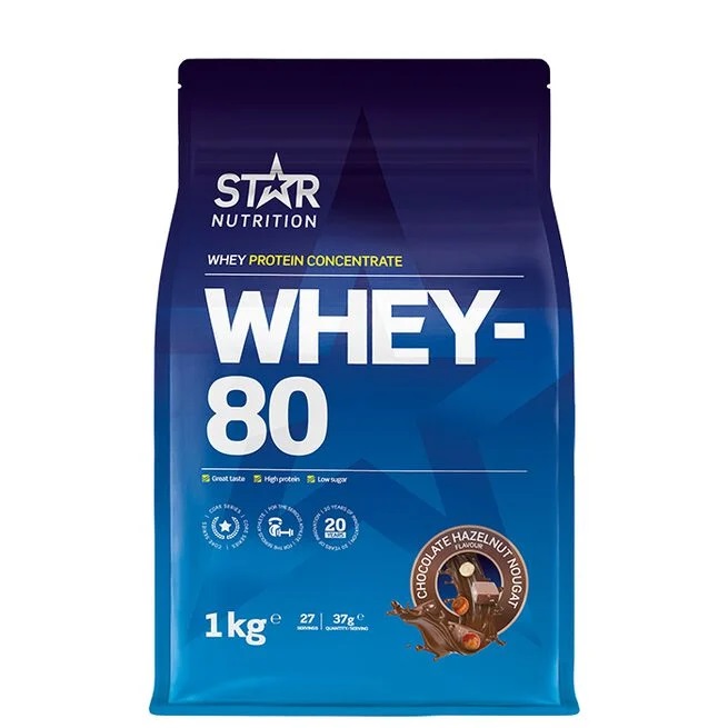 Läs mer om Star Nutrition Whey-80 Chocolate Hazelnut Nougat 1kg