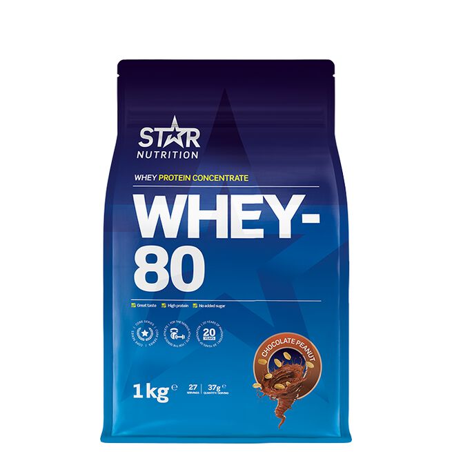 Läs mer om Star Nutrition Whey-80 Chocolate Peanut 1kg
