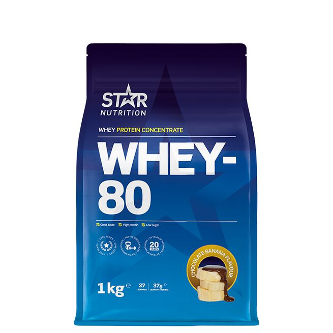 Läs mer om Star Nutrition Whey-80 Chocolate Banana 1kg