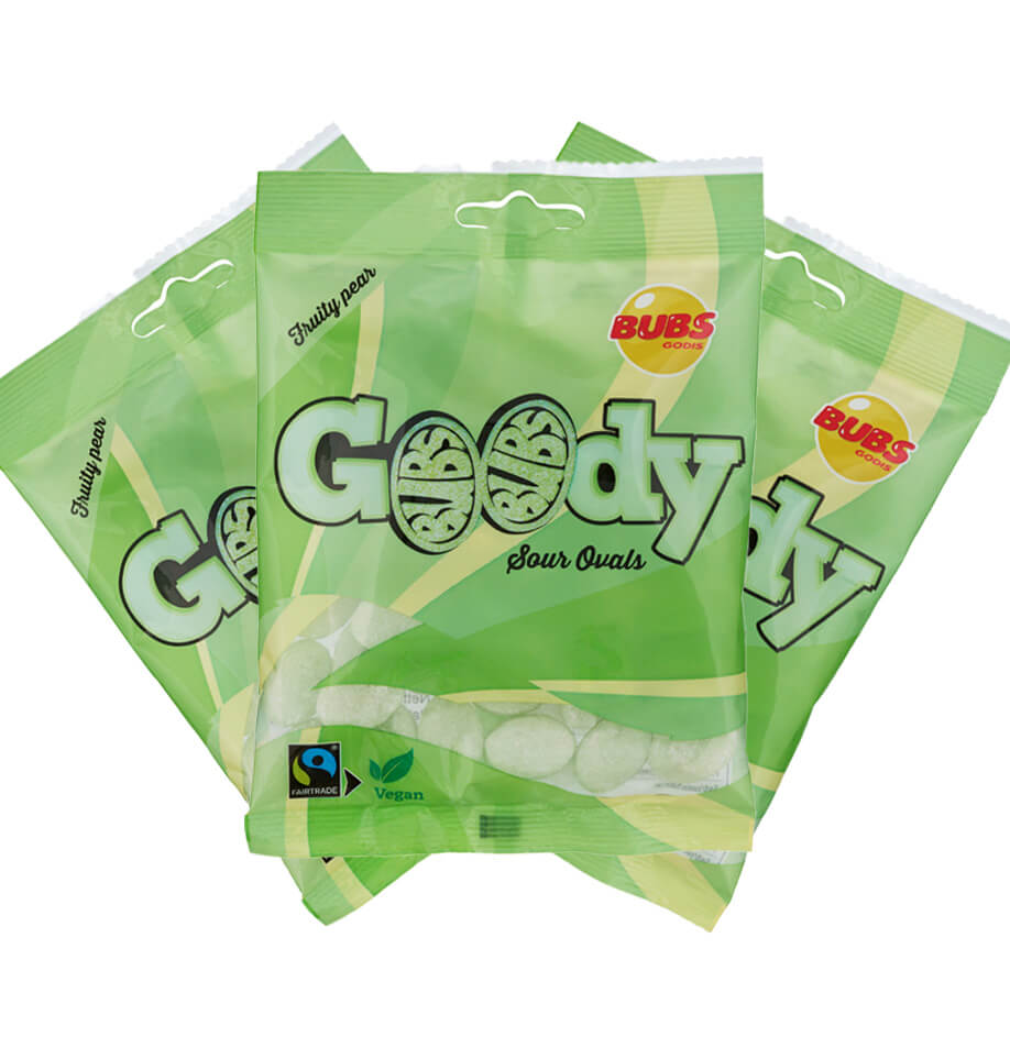 Läs mer om Bubs Goody Fruity Pear Sour Ovals 90g x 3st