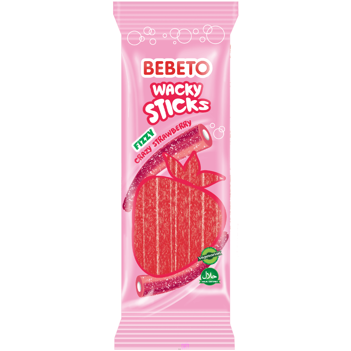 Läs mer om Bebeto Wacky Sticks - Fizzy Strawberry 180g