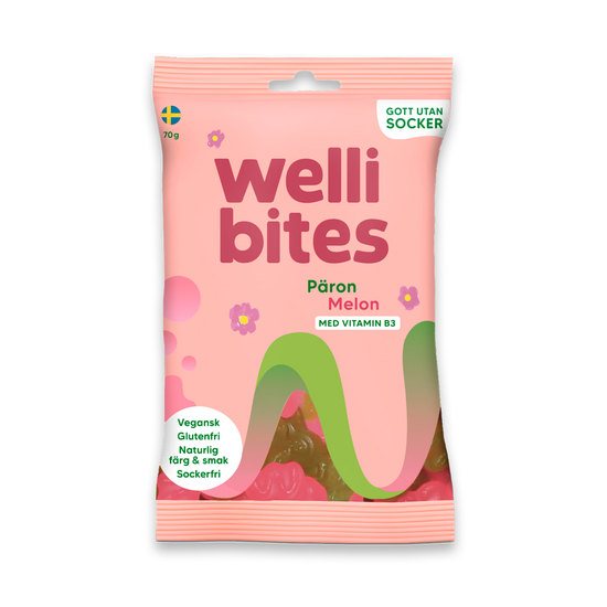 Läs mer om Wellibites Päron & Melon 70g