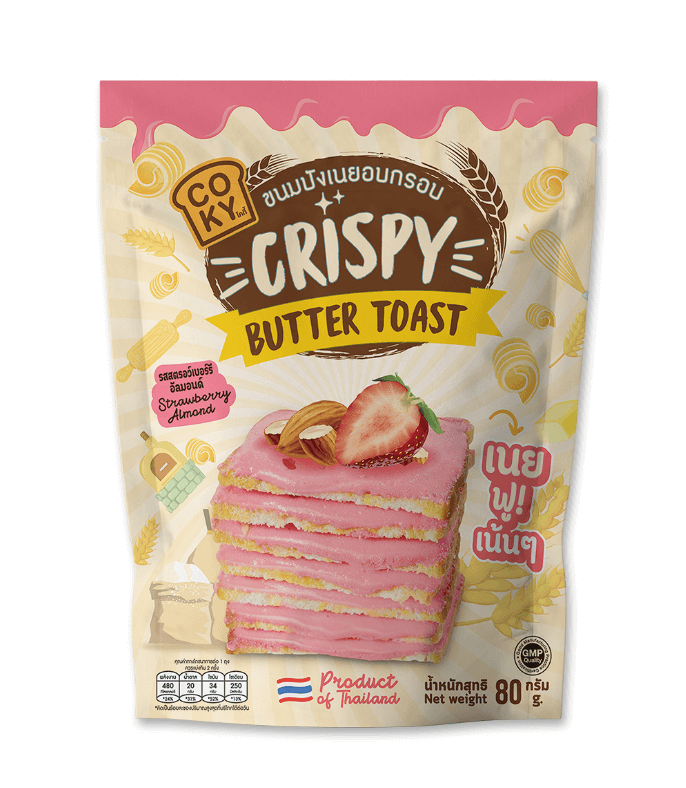 Läs mer om Coky Crispy Butter Toast Strawberry Almond 80g