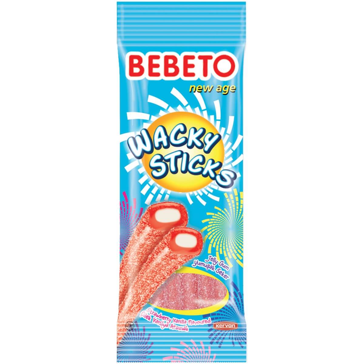 Läs mer om Bebeto Wacky Sticks - Strawberry 75g