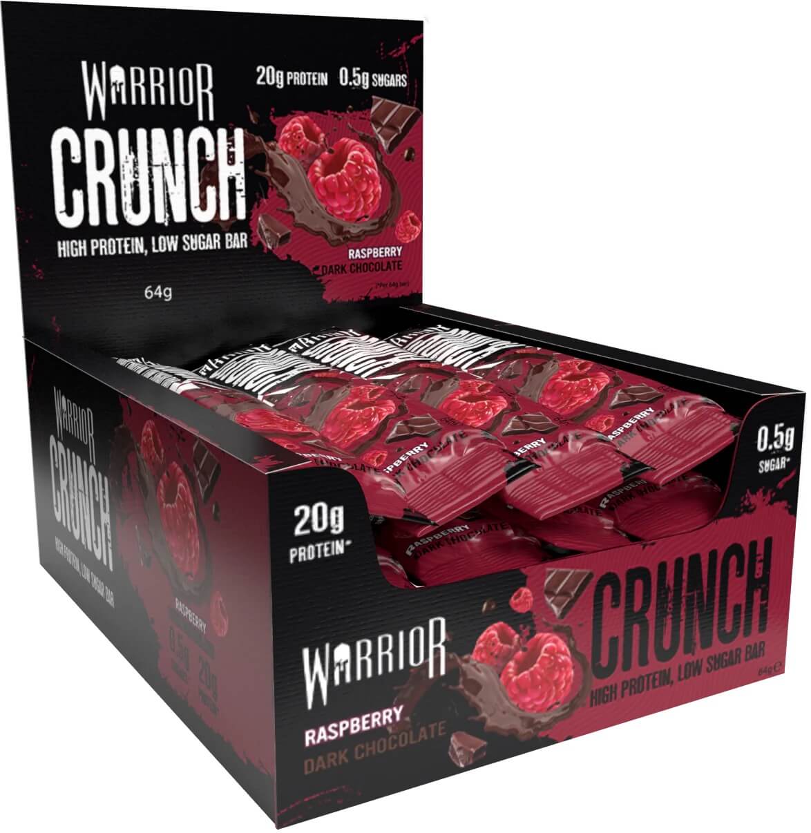 Warrior Crunch Proteinbar - Raspberry Dark Chocolate 64g x 12st