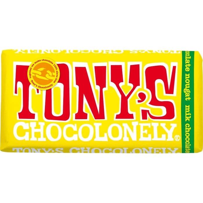 Läs mer om Tonys Chocolonely Milk Chocolate Almond Honey Nougat 180g