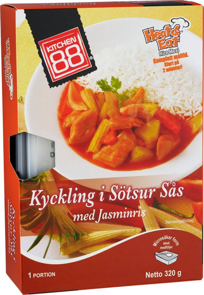 Läs mer om Kitchen 88 - Kyckling i Sötsur sås med Ris 320g
