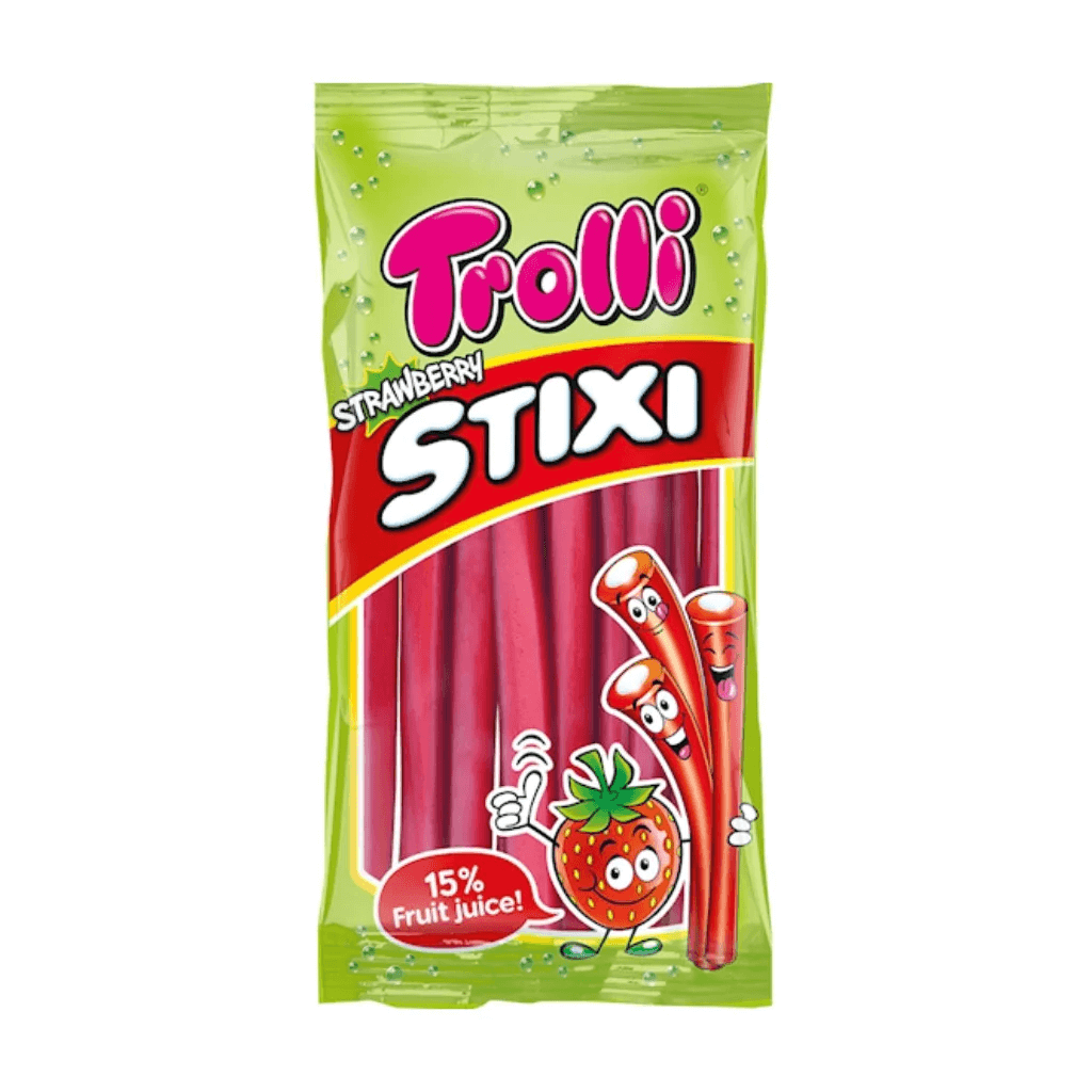 Läs mer om Trolli Stixi Jordgubb 85g