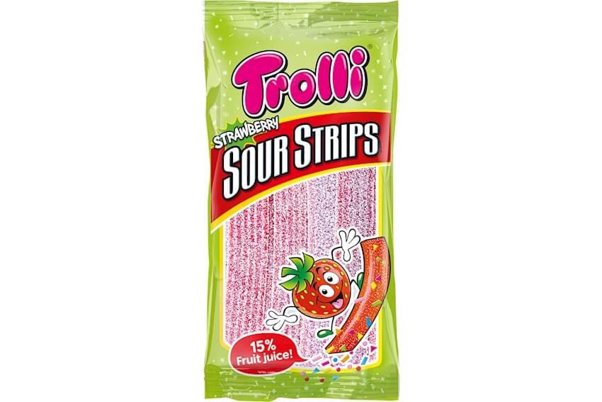 Läs mer om Trolli Sour Strips Strawberry 85g