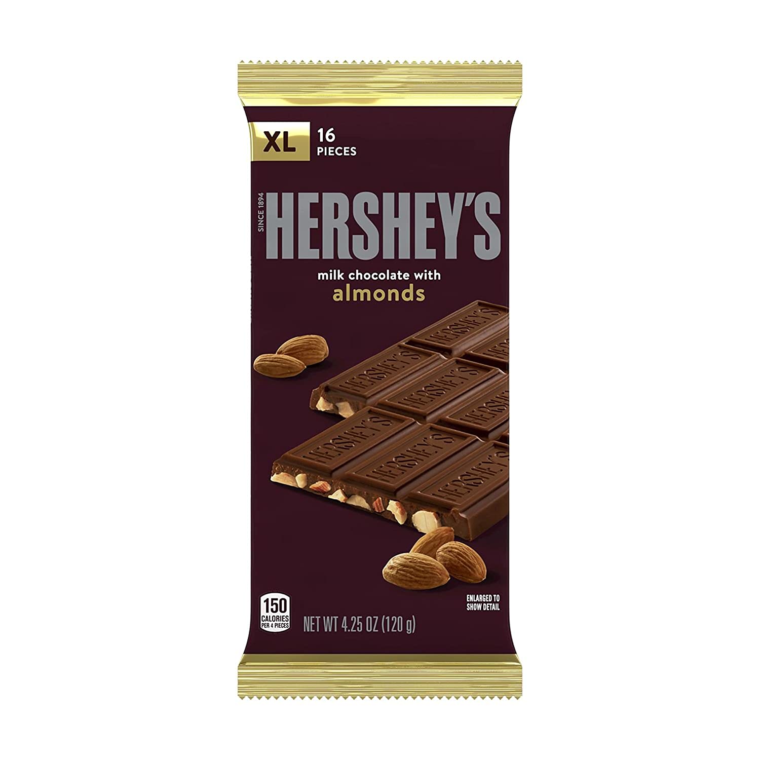 Läs mer om Hersheys Milk Chocolate with Almonds XL Bar 120g
