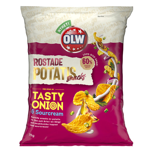 Läs mer om OLW Rostade Potatissnacks Tasty Onion & Sourcream 75g